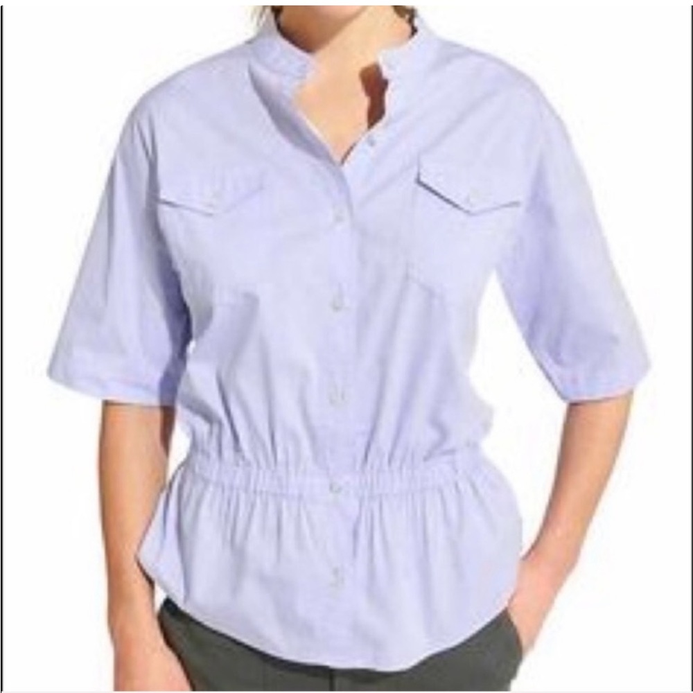 Derek Lam x Athleta blue button down peplum top S